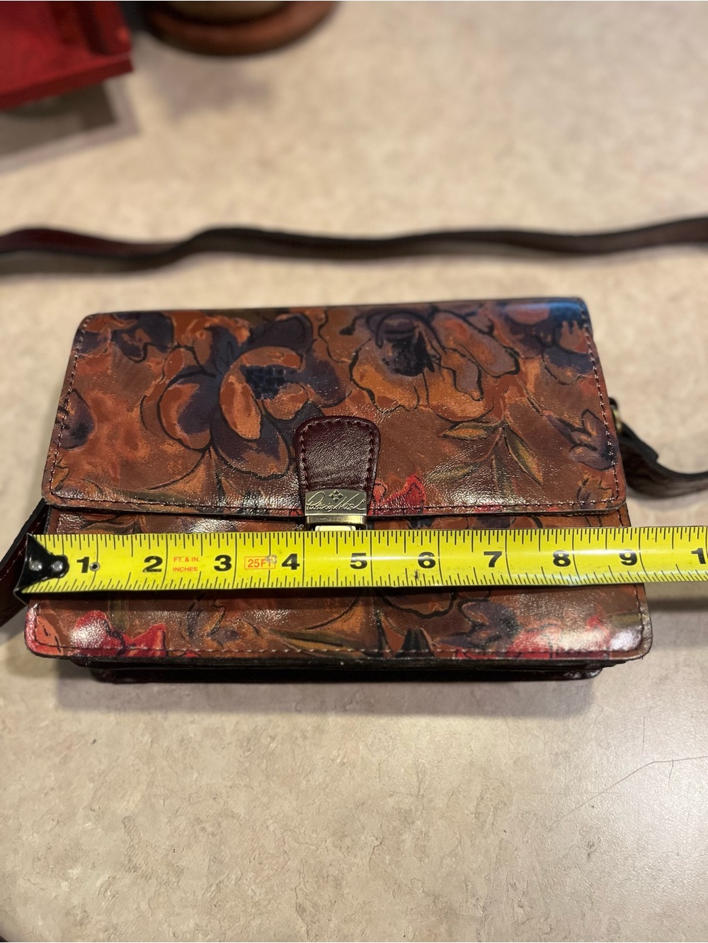 Patricia Nash ~ Like New 
Floral Leather Crossbody Bag in Brown and Burgundy - Picture 9 of 13